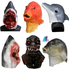 Латексная маска в виде рыбьей головы, морских животных, дельфинов, акул, пираньи, маска для рыб, костюм, резиновые вечерние маскарадные костюмы для костюмированной вечеринки