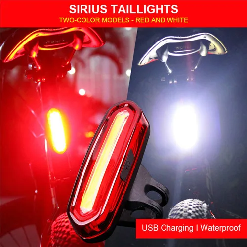Велосипедный фонарь, перезаряжаемый, светодиодный, USB COB, для горного велосипеда, задний светильник, задний светильник, предупреждаПредупреждение о безопасности, велосипедный задний светильник, Предупреждение о ночном езде - Цвет: Red and White