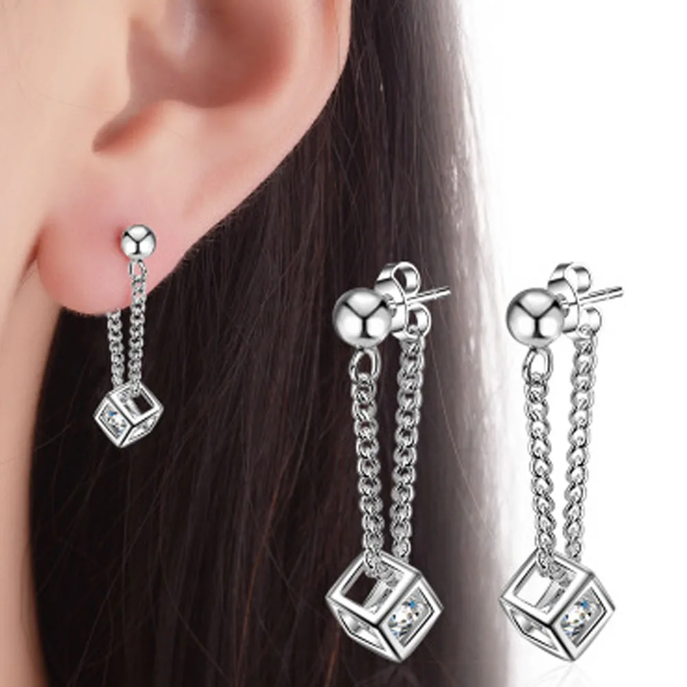 

Fashion Long Earrings For Woman Jewelry Brincos Imitation Rhodium/ Silver-color Hot Sale Cube Ball Earrings