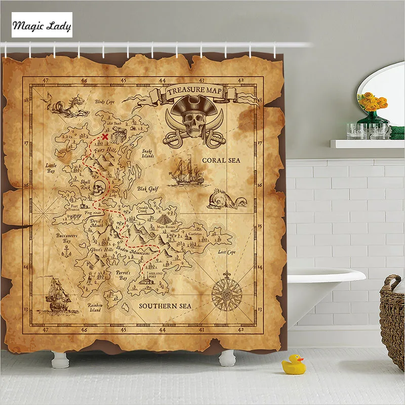 Fotoshtora 180*200 cm Douchegordijn Vintage Badkamer Accessoires Treasu