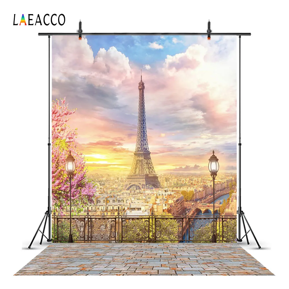 Фотофон Laeacco Cloudy с Эйфелевой башней Парижем фонариками платформой для фотосъемки