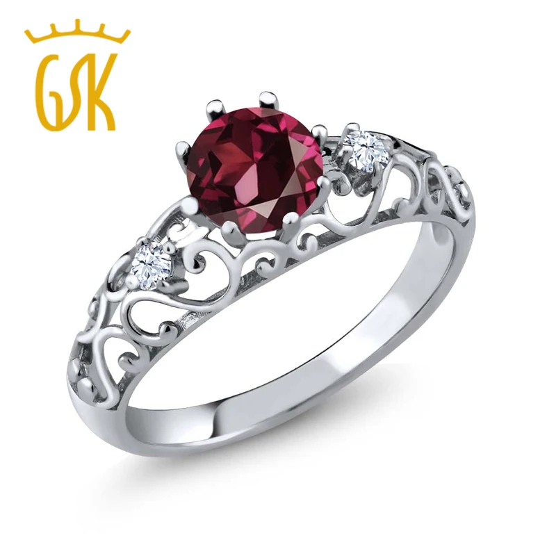 1.08 ct Круглый красный родолит гранат кольцо стерлингового серебра 925 | Украшения и
