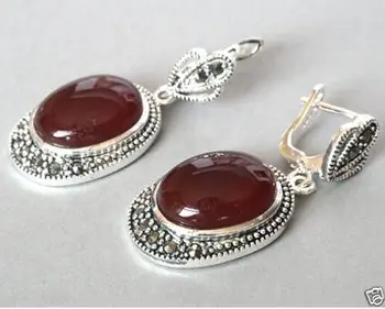 

Mode 925 Sterling Argent Naturel Rouge pierre Marcassite Boucles D'oreilles >>girls jades Free shipping