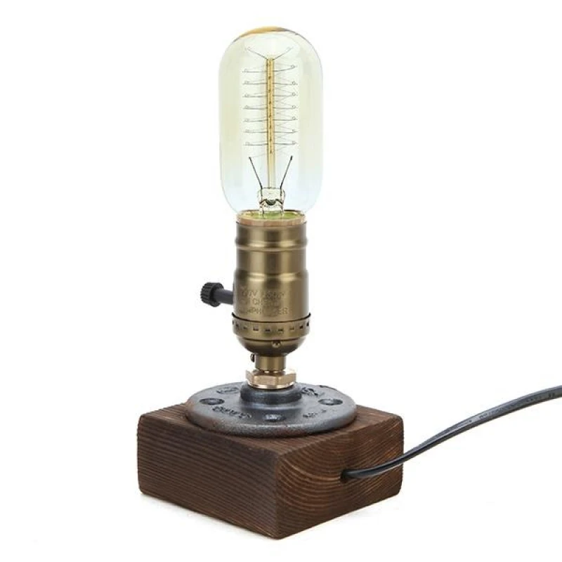

T45 Loft Vintage Edison Bulb Table Lamp Water Pipe Light Home Bar Decor UK Plug