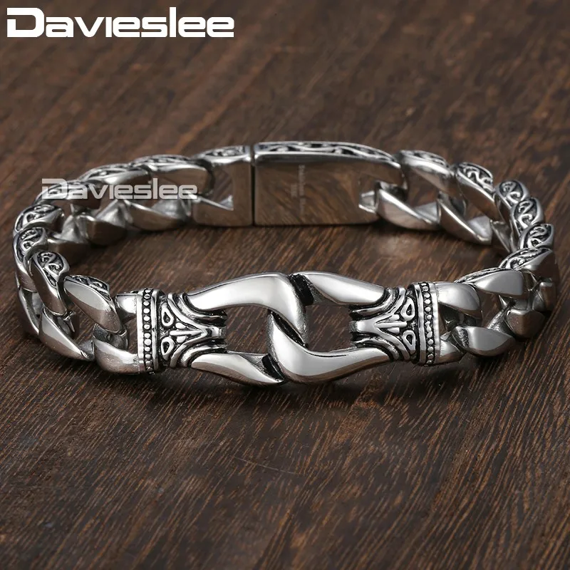Мужской браслет цепочка Davieslee из нержавеющей стали 316L панк браслеты для мужчин