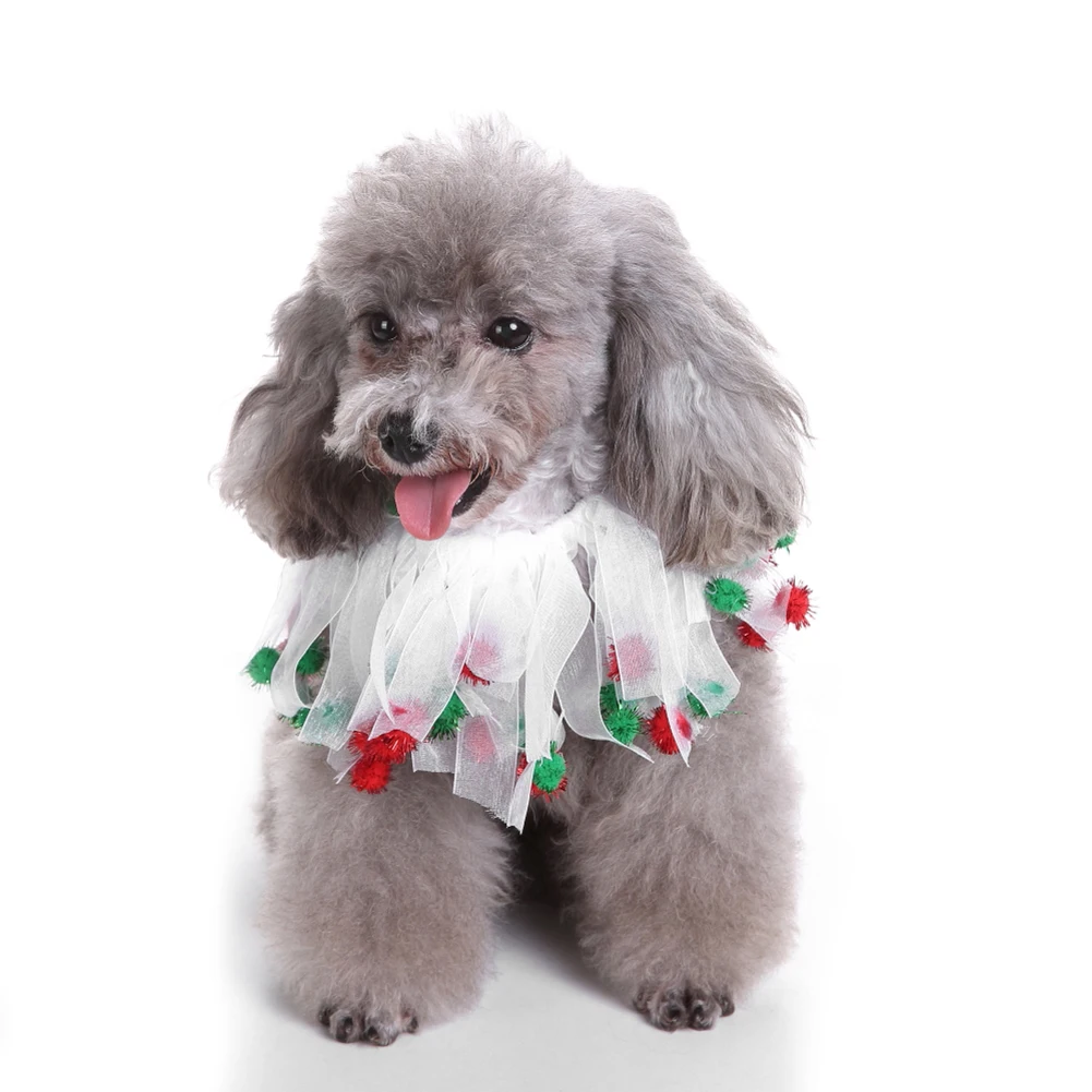 Christmas Pom Pom Decorative Dog Collar Xmas Party Decoration Pet Neck