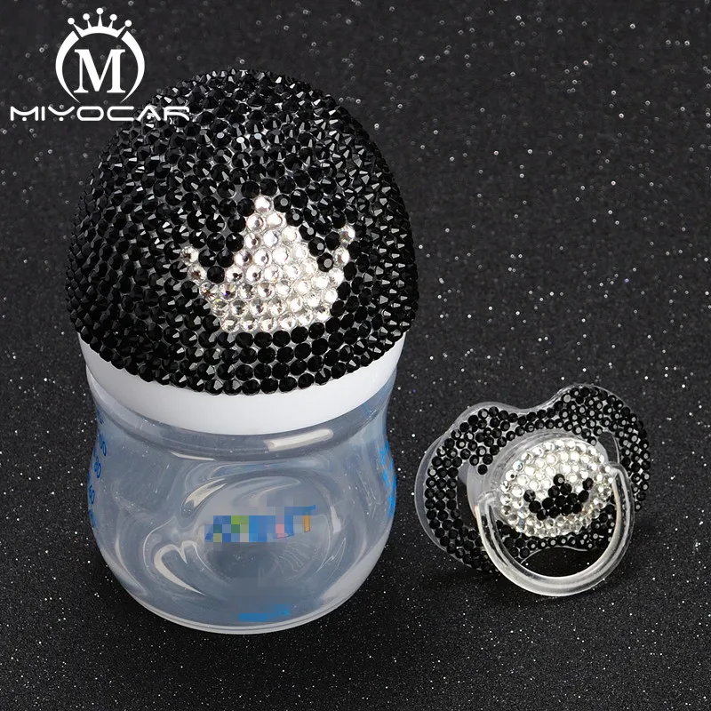 MIYOCAR beautiful set of handmade safe pp Feeding Bottle 125 ml and bling black white crown pacifier for baby shower gift MIYOCAR beautiful set of handmade safe pp Feeding Bottle 125 ml and bling black white crown pacifier for baby shower gift