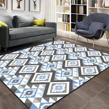 Серые Синие плитки геометрический этический ацтекский 3d принт Нескользящая микрофибра Гостиная декоративный современный моющийся коврик
