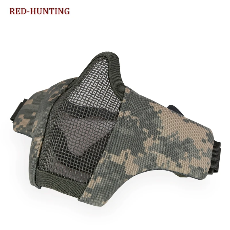 

Hunting Tactical Protective Airsoft Mask Military Half Lower Face Metal Steel Mask Net Mesh Paintball CS Foldable