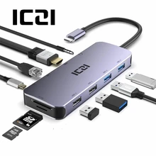 ICZI 10 в 1 USB C концентратор с 3,5 мм Аудио HDMI LAN TF \ SD слот USB 3,0 2,0 для Macbook huawei mate 10 \ 20 P20 samsung S8 S9 Note 9
