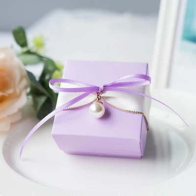 Квадратный юбилейный контейнер для шоколада, подарочная упаковка на день рождения, персонализированные коробки для свадебных подарков, Подарочная коробка на заказ - Цвет: purple