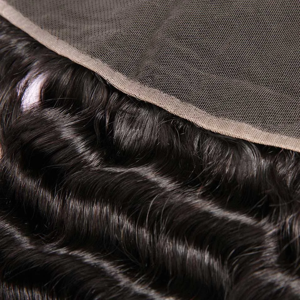 Prom Queen 13x4 Lace Frontal Brazilian Hair Loose Deep Wave #1B Pre plucked Frontal With Baby Hair 100% Human Remy Hair Closure