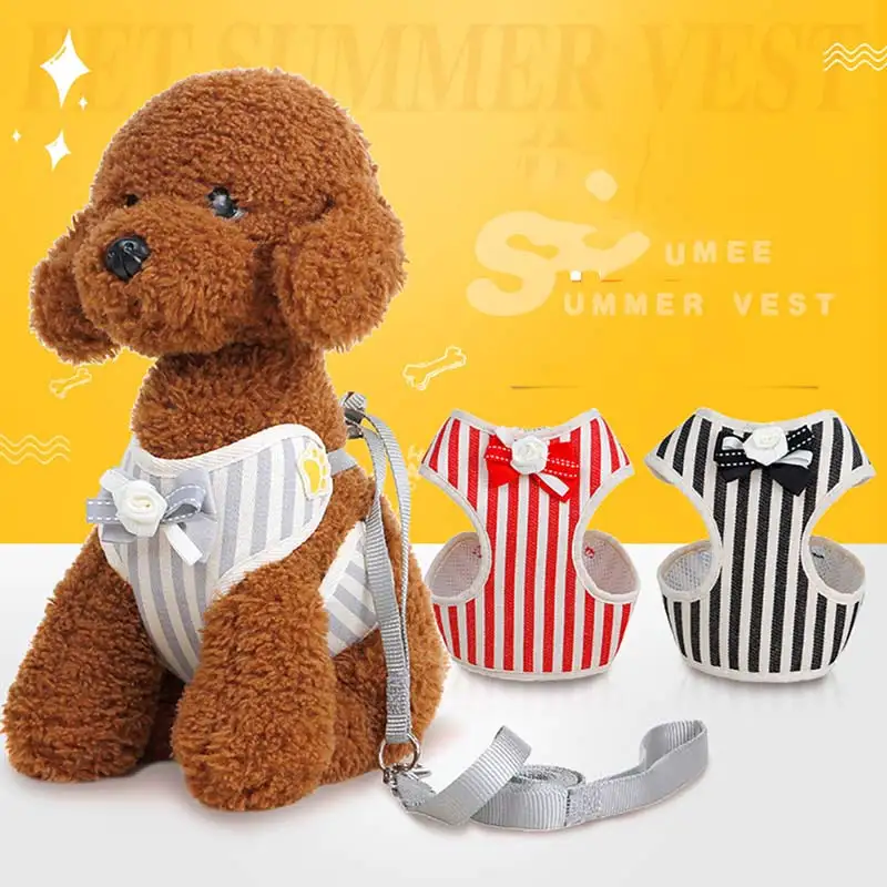 

Cat Accessories Small Dog Harnesses With Bowknot Mesh For Dogs Doggie Walks Bow Tie Collar Colorful Vest Harness Chihuahua E