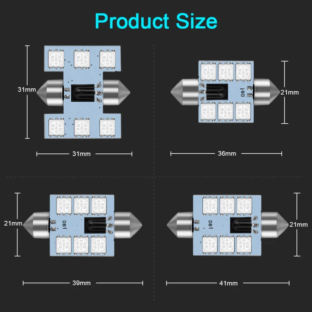 C5W светодиодный RGB гирлянда 31 мм 36 мм 39 мм 42 мм освещение салона автомобиля с пультом дистанционного управления многоцветный купольный светильник лампа для чтения Авто 12 В