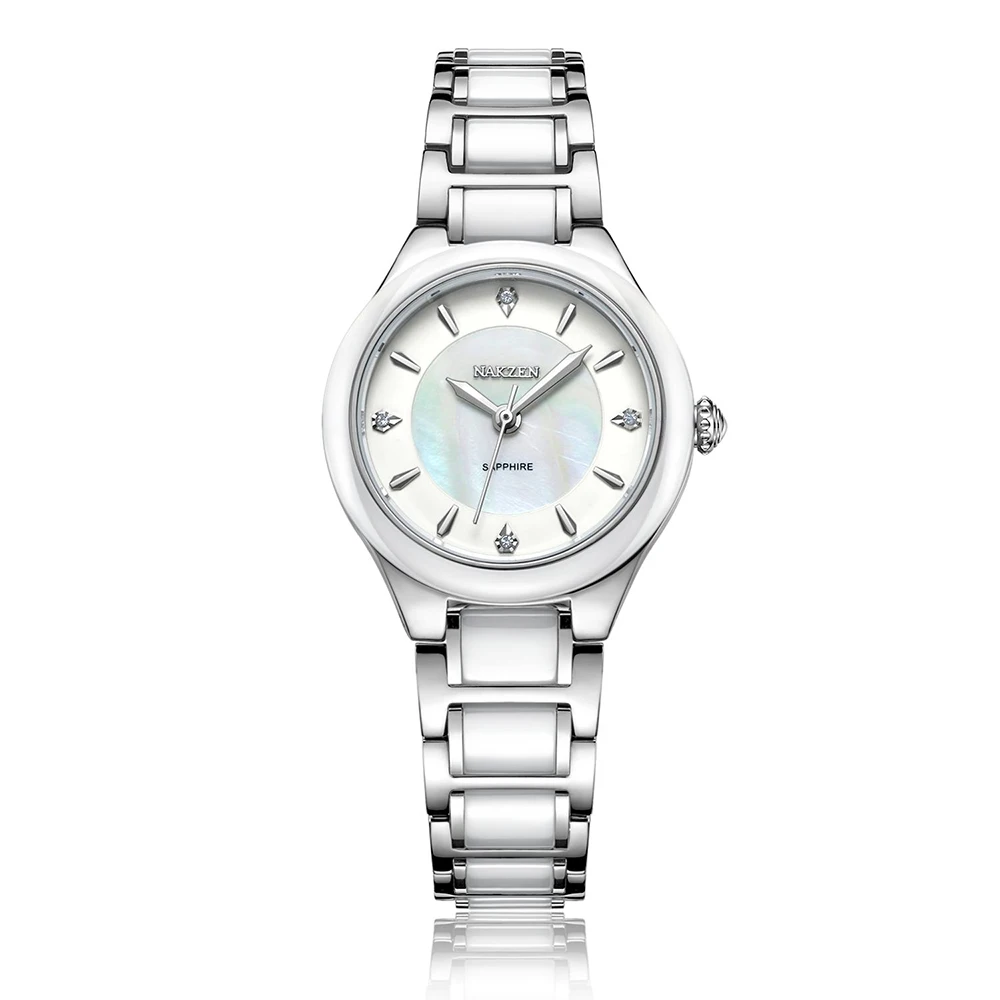 NAKZEN Для женщин Сталь между керамика Кварцевые часы женский роскошный алмаз Наручные часы Леди Мода Часы relogio feminino