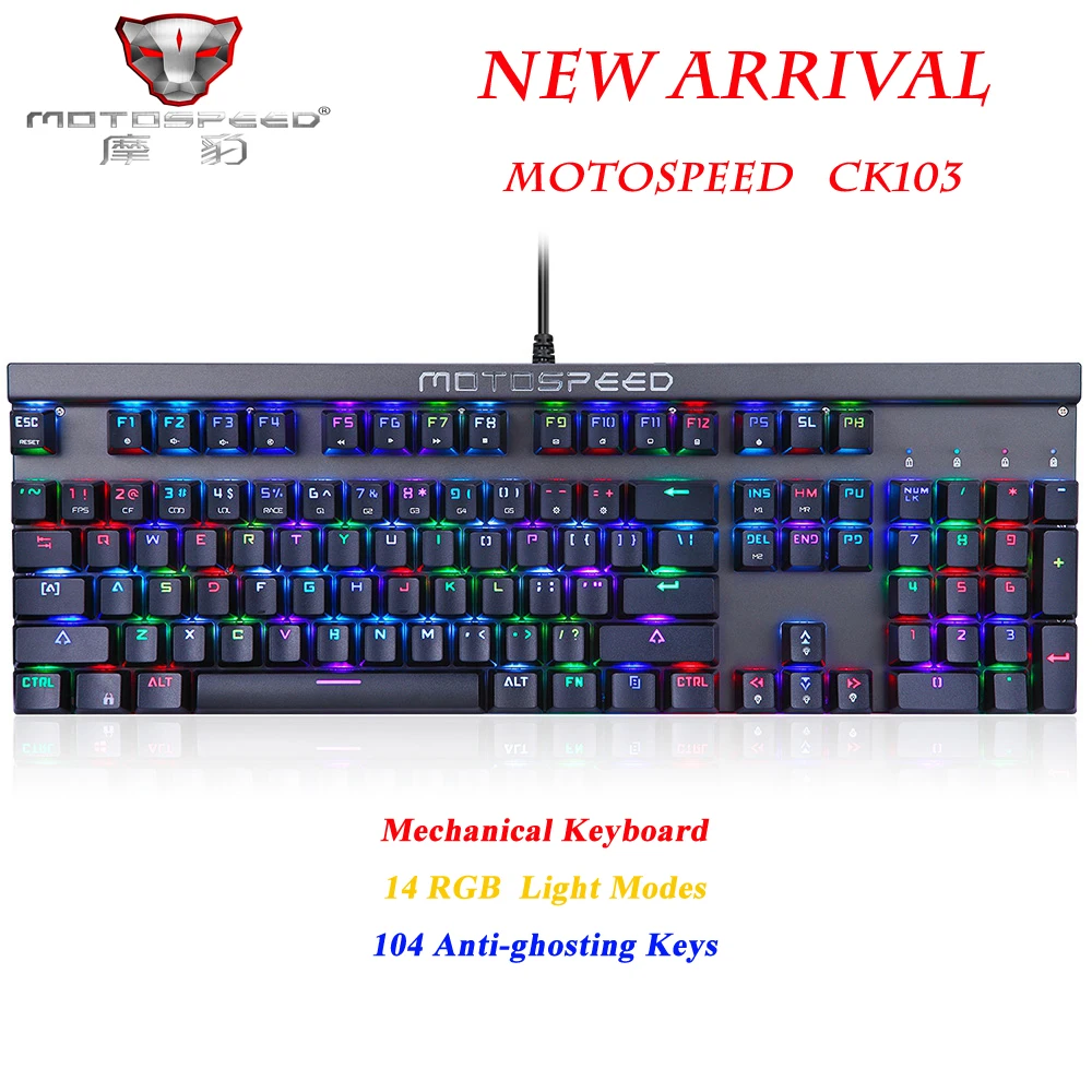 Motospeed CK103 русская/английская Механическая игровая клавиатура 14 режимов RGB подсветка USB2.0 104 ключи против привидения синий/красный переключатель