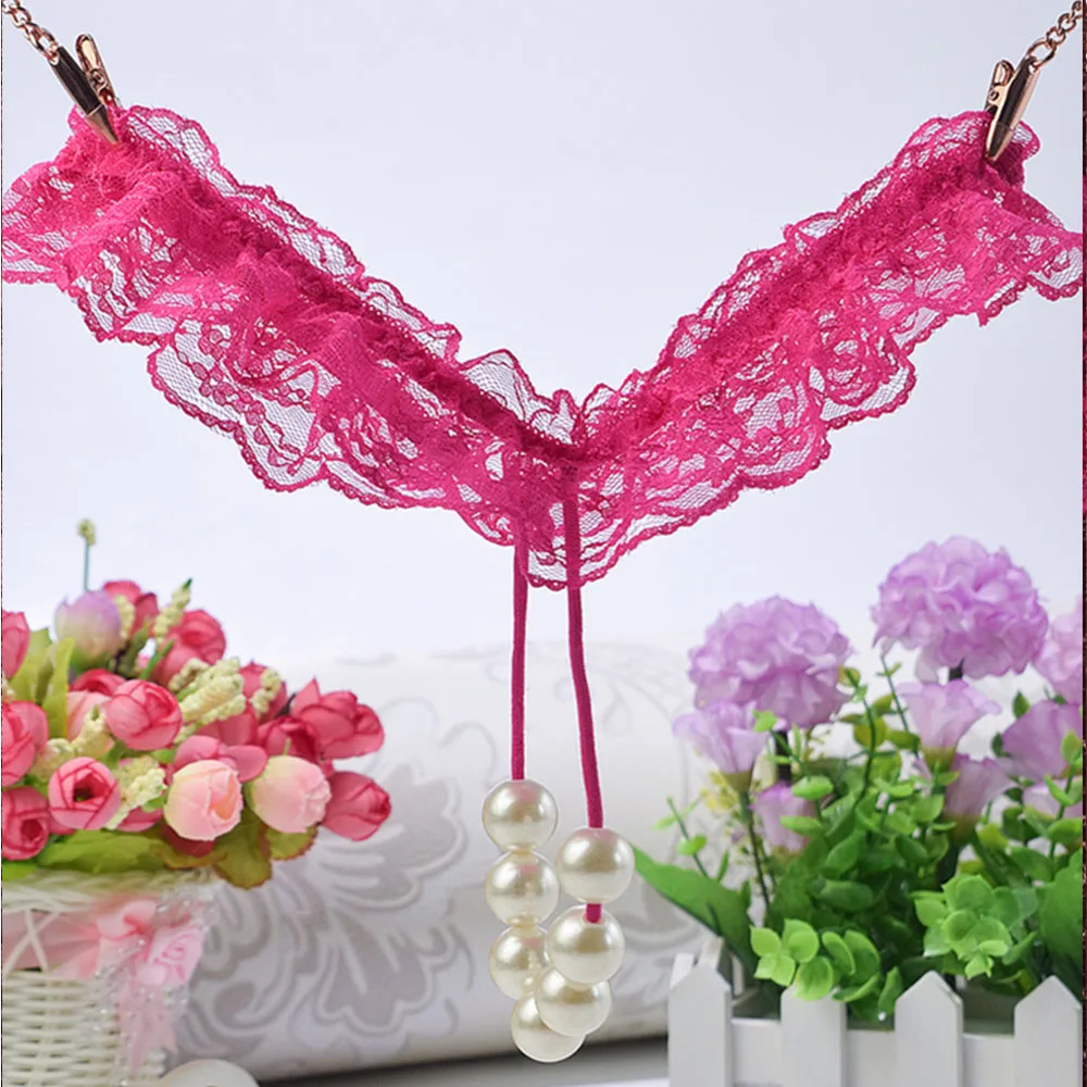 Baizhenzhu 2018 new style massage of the women string Pearl sexy lace panties low waist g string sexy thong panties women's Baizhenzhu 2018 new style massage of the women string Pearl sexy lace panties low waist g string sexy thong panties women's