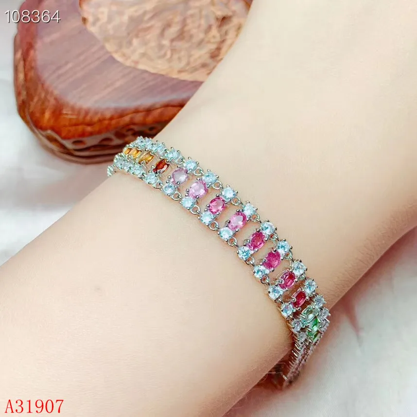

KJJEAXCMY Fine Jewelry 925 sterling silver inlaid natural tourmaline women's bracelet chain support detection of new luxury