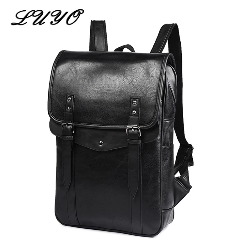 LUYO Vintage England Style Pu Leather Male Fashion Backpack Schoolbag ...