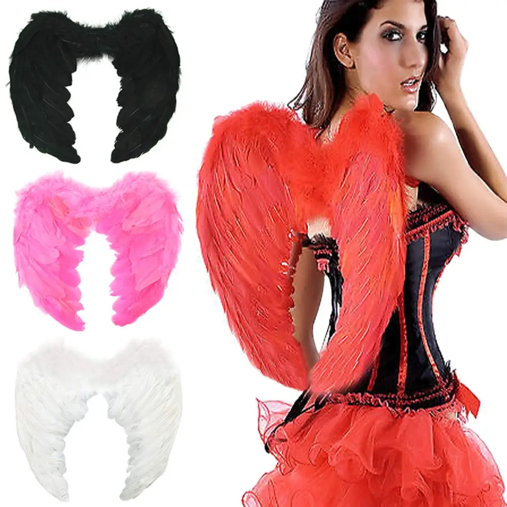 Малыш взрослый ангельские крылья феи костюм нарядное платье все размеры и цвет Делюкс настоящие перья(белый, XL: 80x58 cm