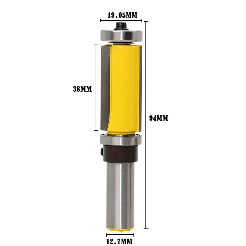 1Pc 1/2" Shank Flush Trim Router Bit Top& Bottom Bearing- 1-1/2"H For Woodworking Cutting Tool - Длина режущей кромки: 38MM