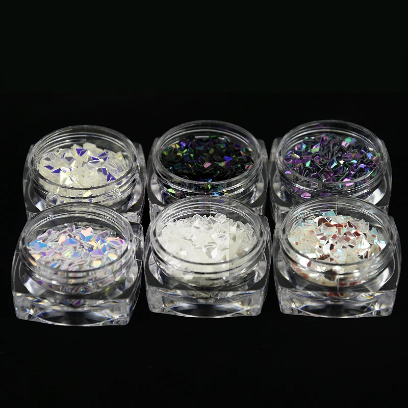 

6jar/set DIAMOND Chameleon AB Laser Sequins for Nail Art 3D Flakes Glitter Confetti Sequins for Acrylic Tip UV Gel Polishing