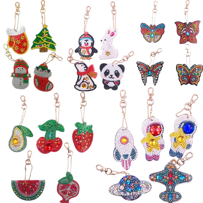 

Keychain DIY Full Drill Diamond Painting Cartoon Emotion Cute Animals Love Heart Key Ring Diamond Painting Cross Stitch