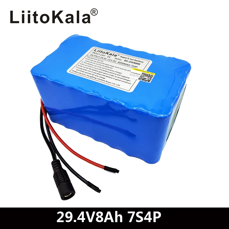 LiitoKala 24V 7S4P 8000mAh Высокая мощность 8AH 18650 литиевая батарея с BMS 29,4 V электрический велосипед электрический автомобиль