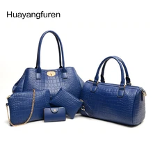 2017 heißer verkauf frauen messenger bags weibliche pu-leder handtaschen geldbörse 5 sätze Crocodile frauen umhängetasche Q0