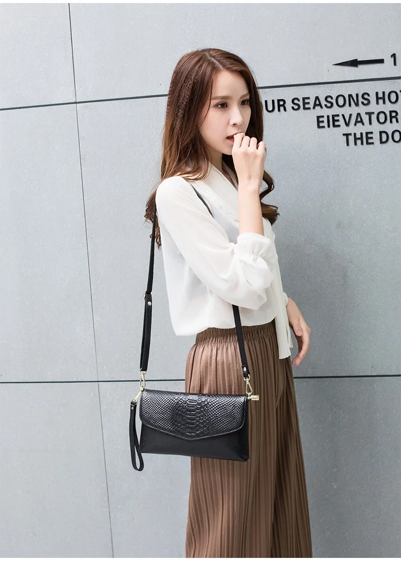 MJ Brand Serpentine Genuine Leather Women Messenger Bag Female Small Crossbody Bag Natural Real Leather Day Clutch with Wristlet (5)