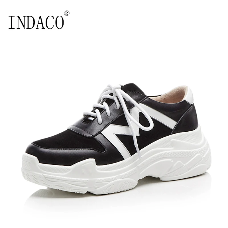 

2019 Spring Autumn Women Sneakers Fashion Platform Casual Shoes 6cm Genuine Leather Zapatos Mujer Plataforma