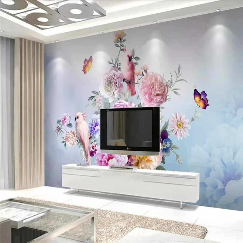 Modern minimalist court white peony decorative painting wall custom high-end mural factory wholesale wallpaper mural photo wall Modern minimalist court white peony decorative painting wall custom high-end mural factory wholesale wallpaper mural photo wall