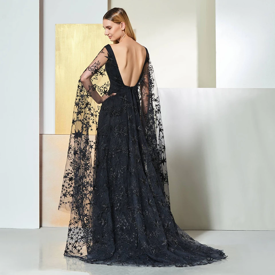 Dressv black elegant off the shoulder evening dress long sleeves lace a line wedding party formal dress evening dresses Dressv black elegant off the shoulder evening dress long sleeves lace a line wedding party formal dress evening dresses