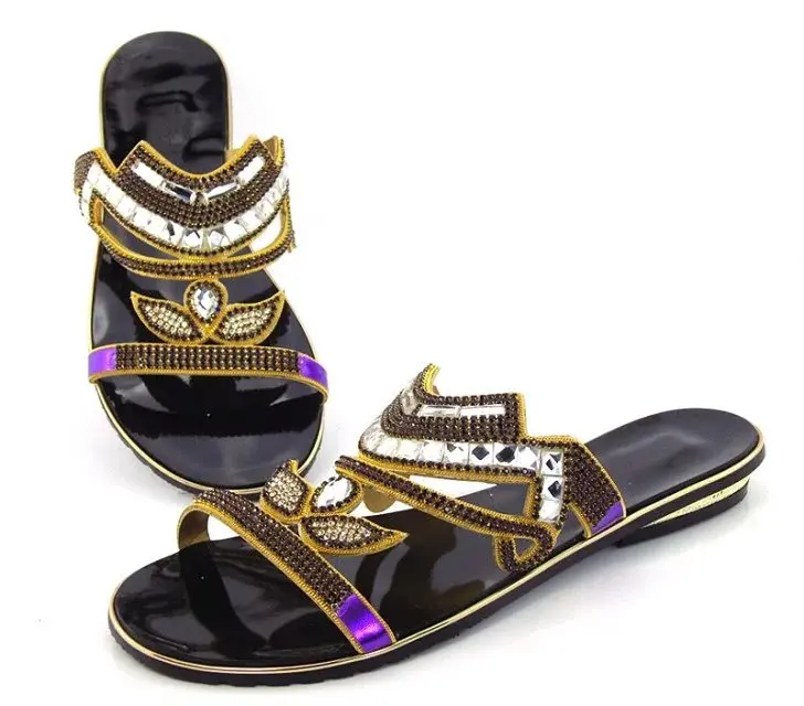 

Size 37 to 43 purple low heel splint slippers shoes fashion italian design plain shoes with full rhinestones hand made FS-014