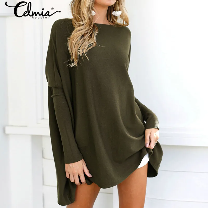 Celmia 2018 Oversized Women Sweater Long Sleeve Work Shirt O Neck Casual Tops Autumn Knitted Pullover Solid Sweater Plus Size