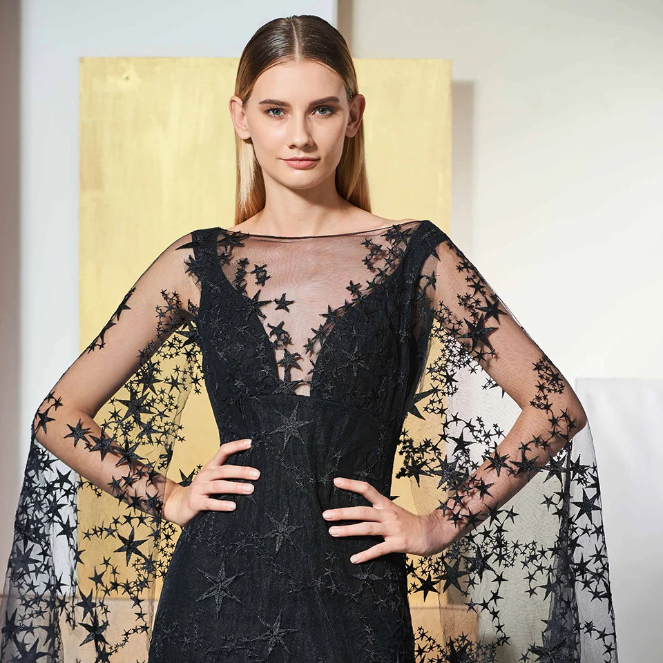 Dressv black elegant off the shoulder evening dress long sleeves lace a line wedding party formal dress evening dresses Dressv black elegant off the shoulder evening dress long sleeves lace a line wedding party formal dress evening dresses