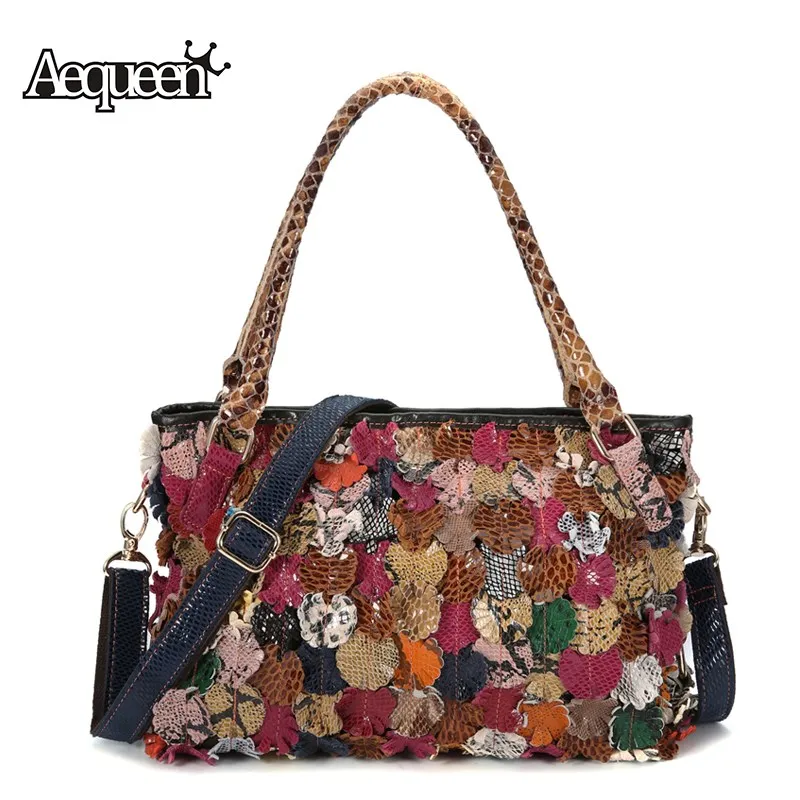 

AEQUEEN Colorful Flower Handbags Women Shoulder Bag Lady Totes Cow Leather Crossbody Bags Bright Style Trunk Messenger Bolsa