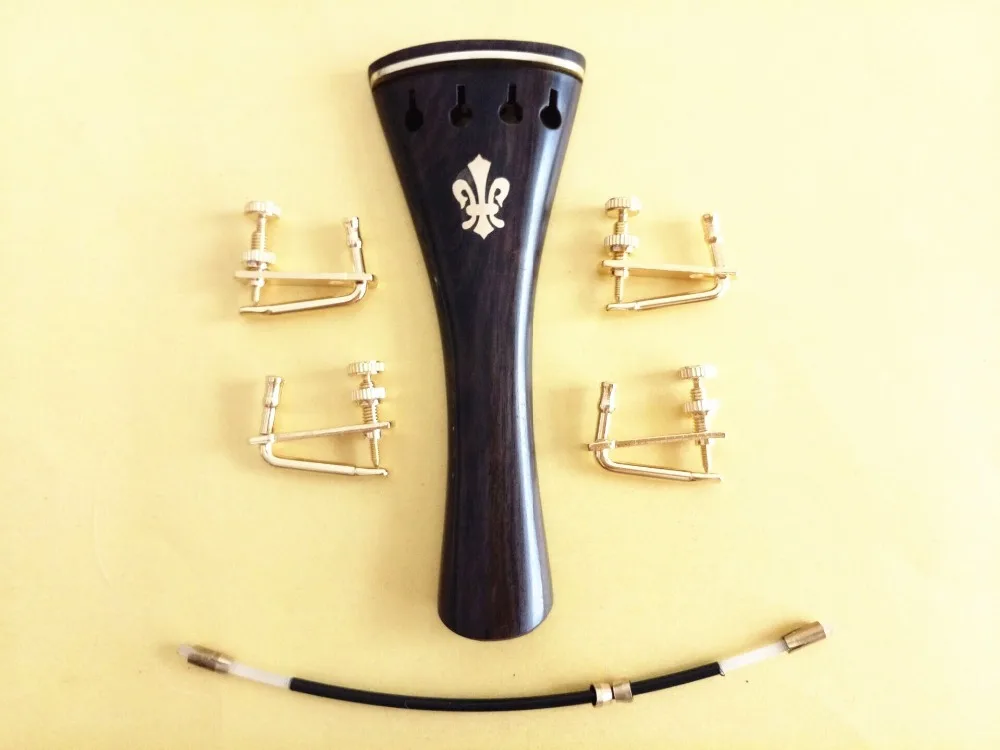1 sets ebony 4/4 violin tailpiece with golden inlaid copper flower fine