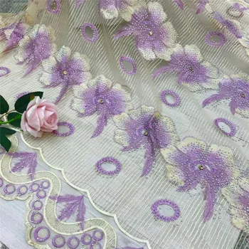 

HFX Latest Nigeria Fashion Flowers Embroidery Bridal Lace Wedding Stones African Tulle Lace Fabric For Party Dress X1126-1