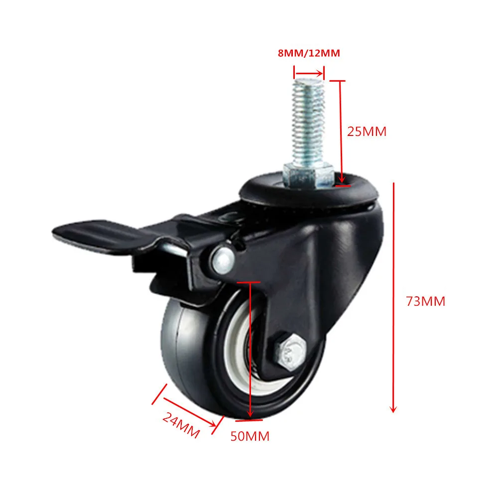 2 ''/50 мм вращающиеся колесики колеса 4 шт. M8/M10 PU резиновые вращающиеся колесики с 360 градусов каждого колеса Емкость 50 кг/110Lbs с тормозом