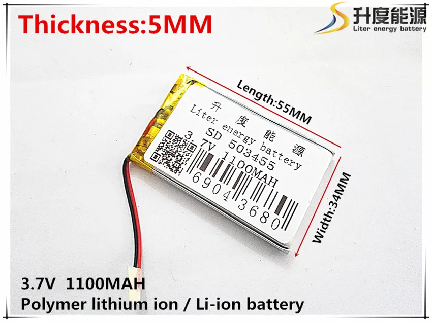 

3.7V,1100mAH,[503455] PLIB; polymer lithium ion / Li-ion battery for GPS,mp3,mp4,mp5,dvd,,model toy