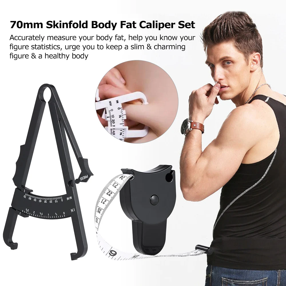 

70mm Body Fat Caliper Skinfold Body Fat Tester Skinfold Measurement Tape with Measurement Chart Body Health Care Tool