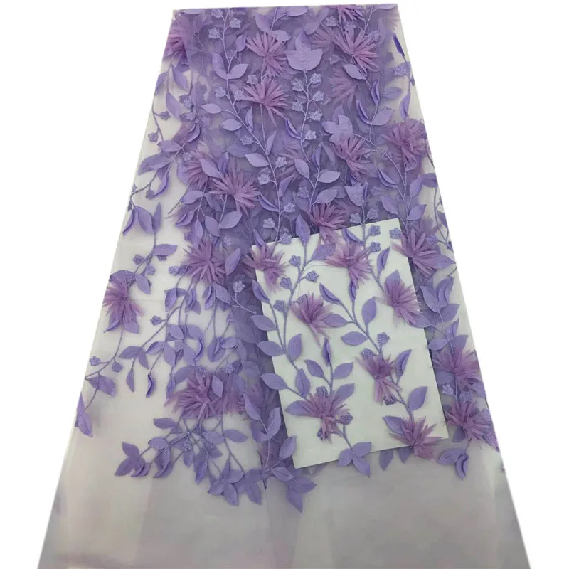 

HFX Plain Purple African Lace Fabric 2018 High Quality French Laces 3D Flowers Embroidered Tulle Lace fabric X893-7