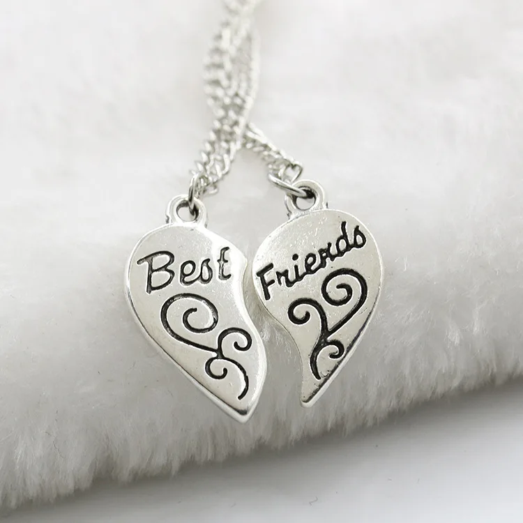 

Best Friends gold heart pendant bestie heart Mosaic pendant engraved necklace