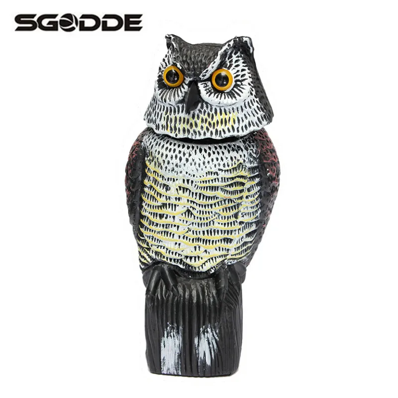 

New Hunting Simulation Decoy Plastic Large Fake Owl Decoys Rotating Head Bird Caller Scarer Pests Animals and Rodents Control