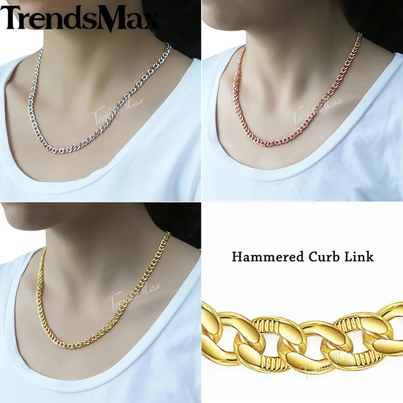 Trendsmax Curb Cuban Link Chain Womens Bracelet Necklace Jewelry Set Men Yellow White Rose Gold Filled 585 5mm KGSM03