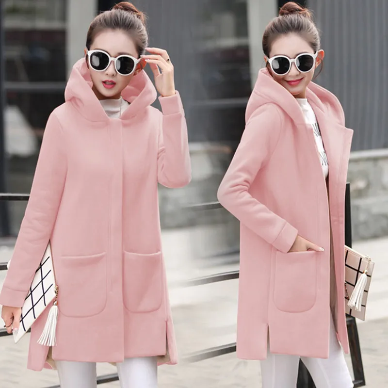 discount 2018 Autumn Winter Women's Fleece Jacket Coats Female Long Hooded Coats Outerwear Warm Thick Female