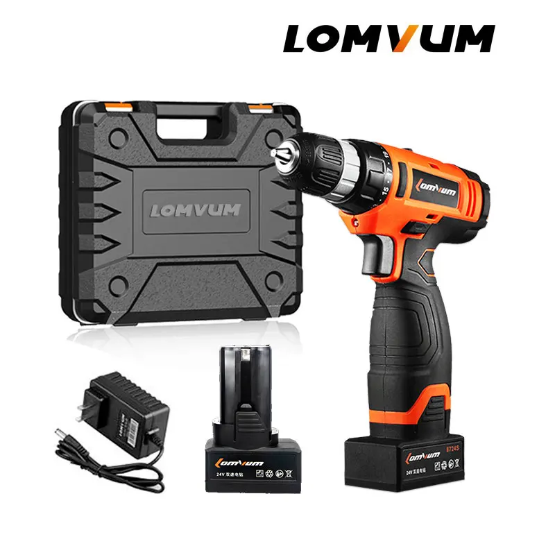 LOMVUM Electric Drill Screwdriver Cordless Screwdriver Tool Impact Cordless Drills 2 Lithium-Ion Battery Screw Rotary Tool.