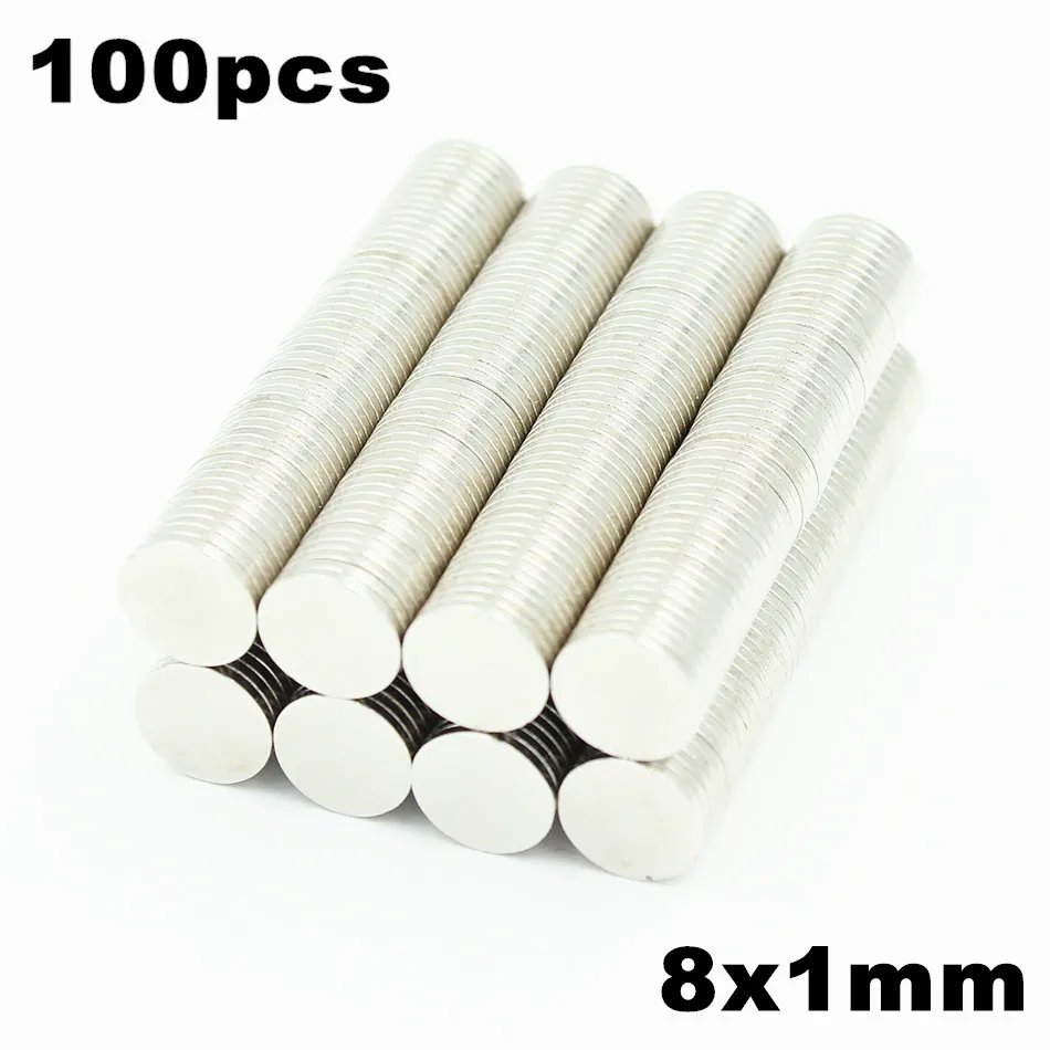 

100pcs 8x1mm Super Powerful Strong Bulk Small Round NdFeB Neodymium Disc Magnets Dia 8mm x 1mm N35 Rare Earth NdFeB Magnet