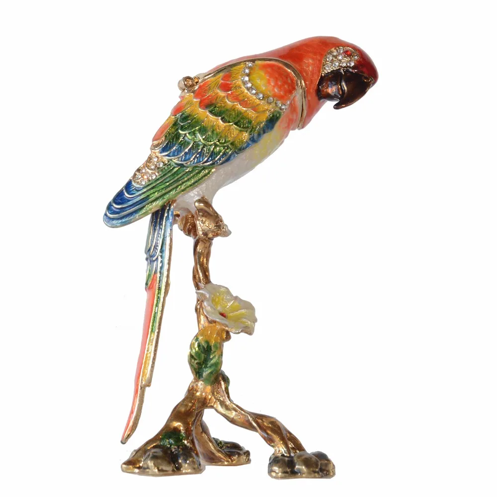

Macaw Parrot Trinket Box Enamelled Hinged Jewelry Box Pewter Ornament Gifts Bird Figurine Tabletop